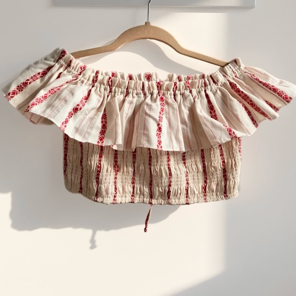 SAYLOR Red and Ivory Smocked Waist 2-Piece Midi Dress - Picture 5 of 9